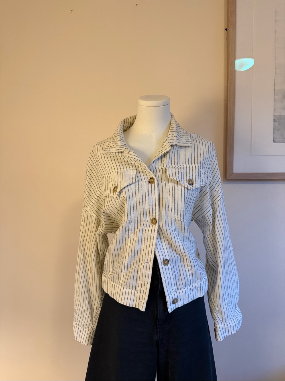 Women's Pinstripe Casual Jacket 100% Cotton - Picture 3 of 6